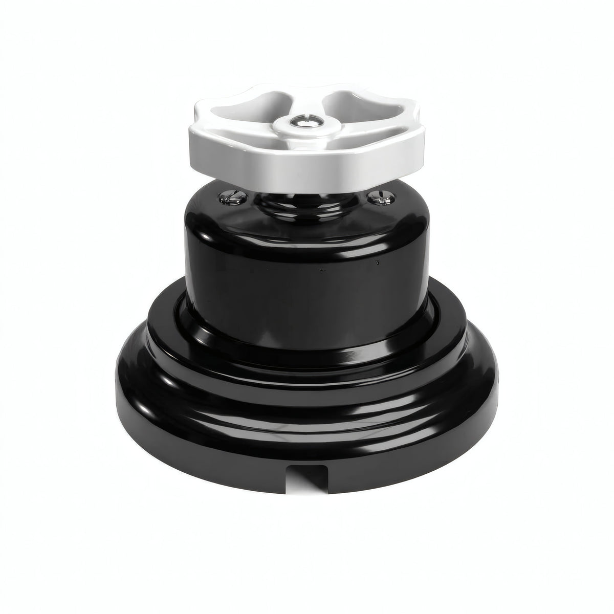 Kit comutador de escada em porcelana com botão e base — Preto / Branco / Plana Ø 100 mm