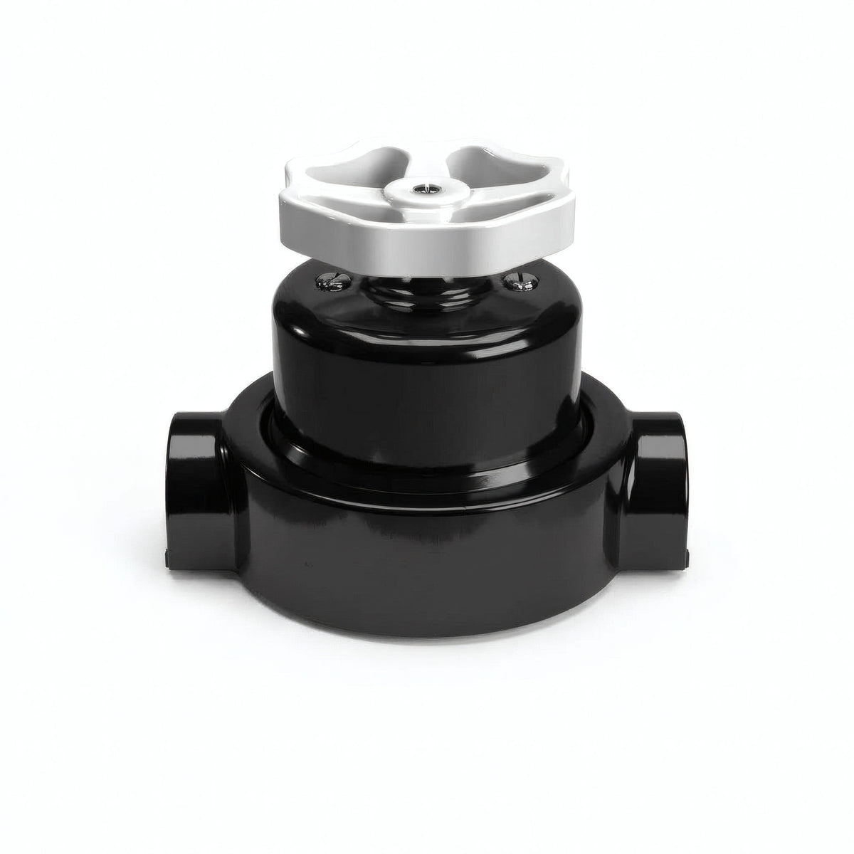 Kit comutador de escada em porcelana com botão e base — Preto / Branco / 2 saídas em linha