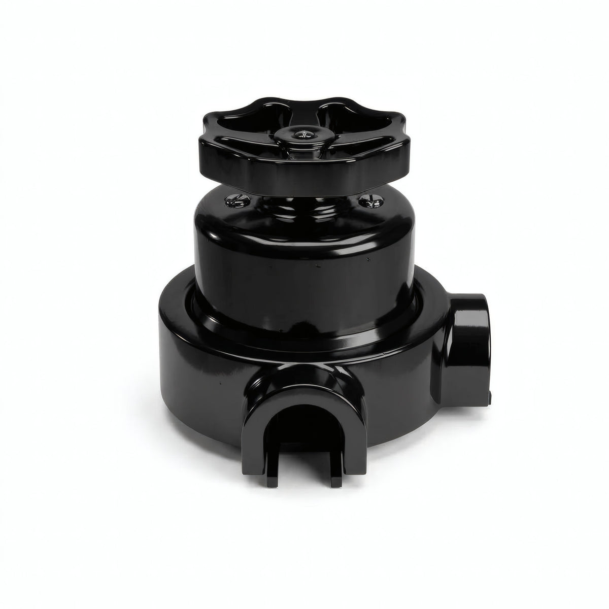Kit comutador de escada em porcelana com botão e base — Preto / Preto / 2 saídas