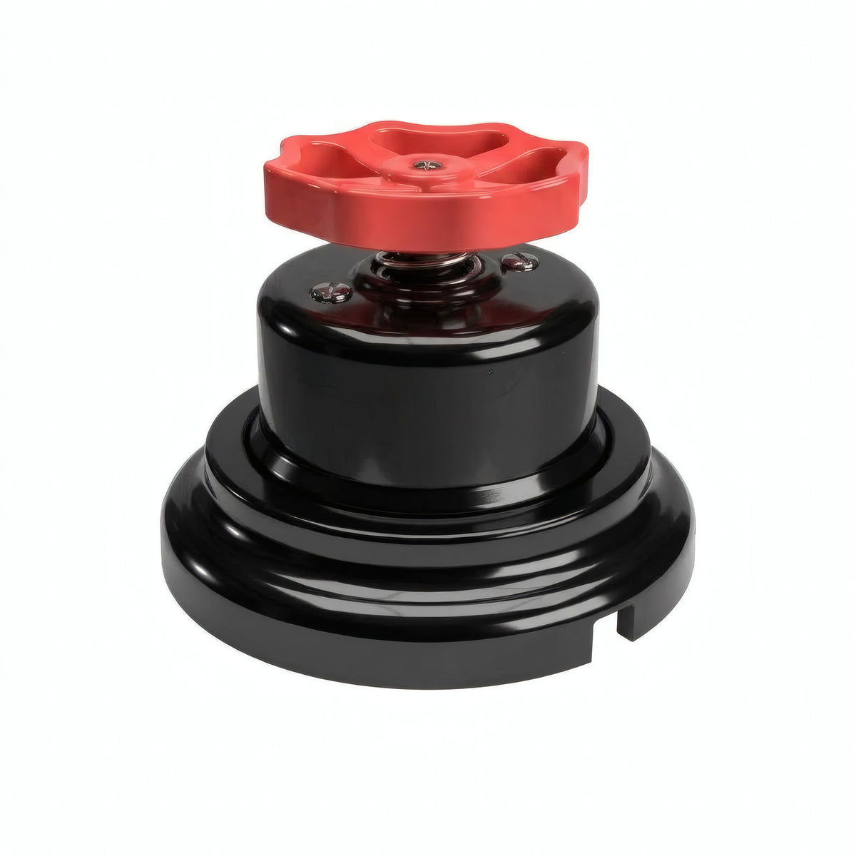 Kit comutador de escada em porcelana com botão e base — Preto / Vermelho / Plana Ø 100 mm