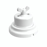Comutador de escada em porcelana com porca borboleta e base — Branco / Branco / Plana Ø 100 mm