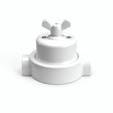 Comutador de escada em porcelana com porca borboleta e base — Branco / Branco / 2 saídas em linha