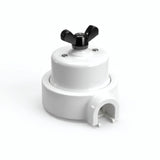 Comutador de escada em porcelana com porca borboleta e base — Branco / Preto / 1 saída