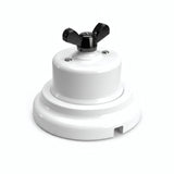 Comutador de escada em porcelana com porca borboleta e base — Branco / Preto / Plana Ø 100 mm