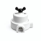 Comutador de escada em porcelana com porca borboleta e base — Branco / Preto / 2 saídas