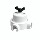 Comutador de escada em porcelana com porca borboleta e base — Branco / Preto / 2 saídas