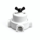 Comutador de escada em porcelana com porca borboleta e base — Branco / Preto / 3 saídas