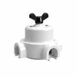 Comutador de escada em porcelana com porca borboleta e base — Branco / Preto / 3 saídas