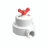 Comutador de escada em porcelana com porca borboleta e base — Branco / Vermelho / 1 saída