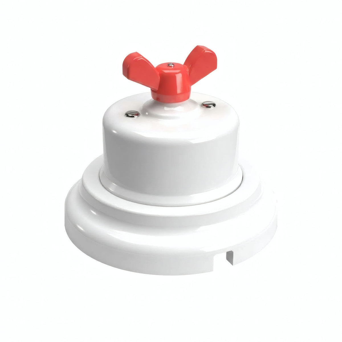 Comutador de escada em porcelana com porca borboleta e base — Branco / Vermelho / Plana Ø 100 mm