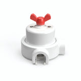 Comutador de escada em porcelana com porca borboleta e base — Branco / Vermelho / 2 saídas