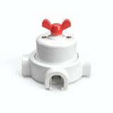 Comutador de escada em porcelana com porca borboleta e base — Branco / Vermelho / 3 saídas