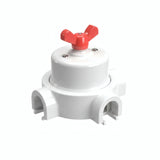 Comutador de escada em porcelana com porca borboleta e base — Branco / Vermelho / 3 saídas