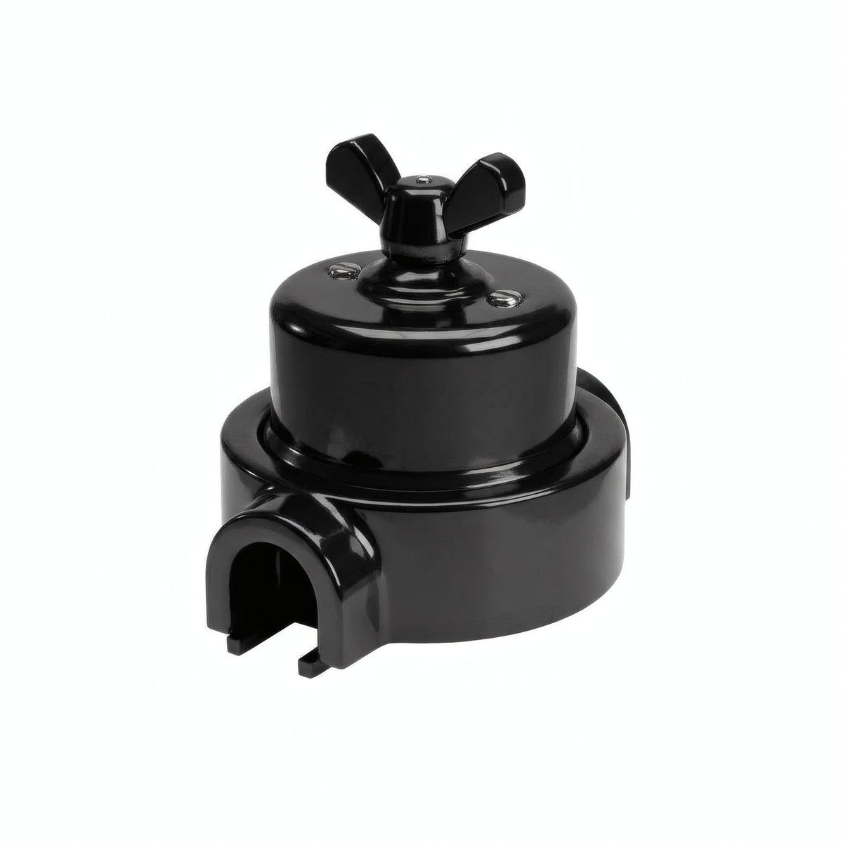 Comutador de escada em porcelana com porca borboleta e base — Preto / Preto / 1 saída
