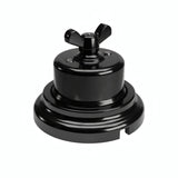 Comutador de escada em porcelana com porca borboleta e base — Preto / Preto / Plana Ø 100 mm