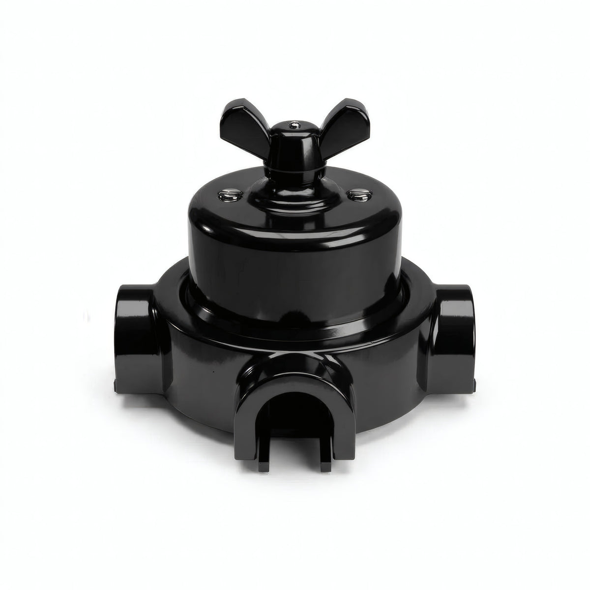 Comutador de escada em porcelana com porca borboleta e base — Preto / Preto / 3 saídas