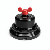 Comutador de escada em porcelana com porca borboleta e base — Preto / Vermelho / Plana Ø 100 mm