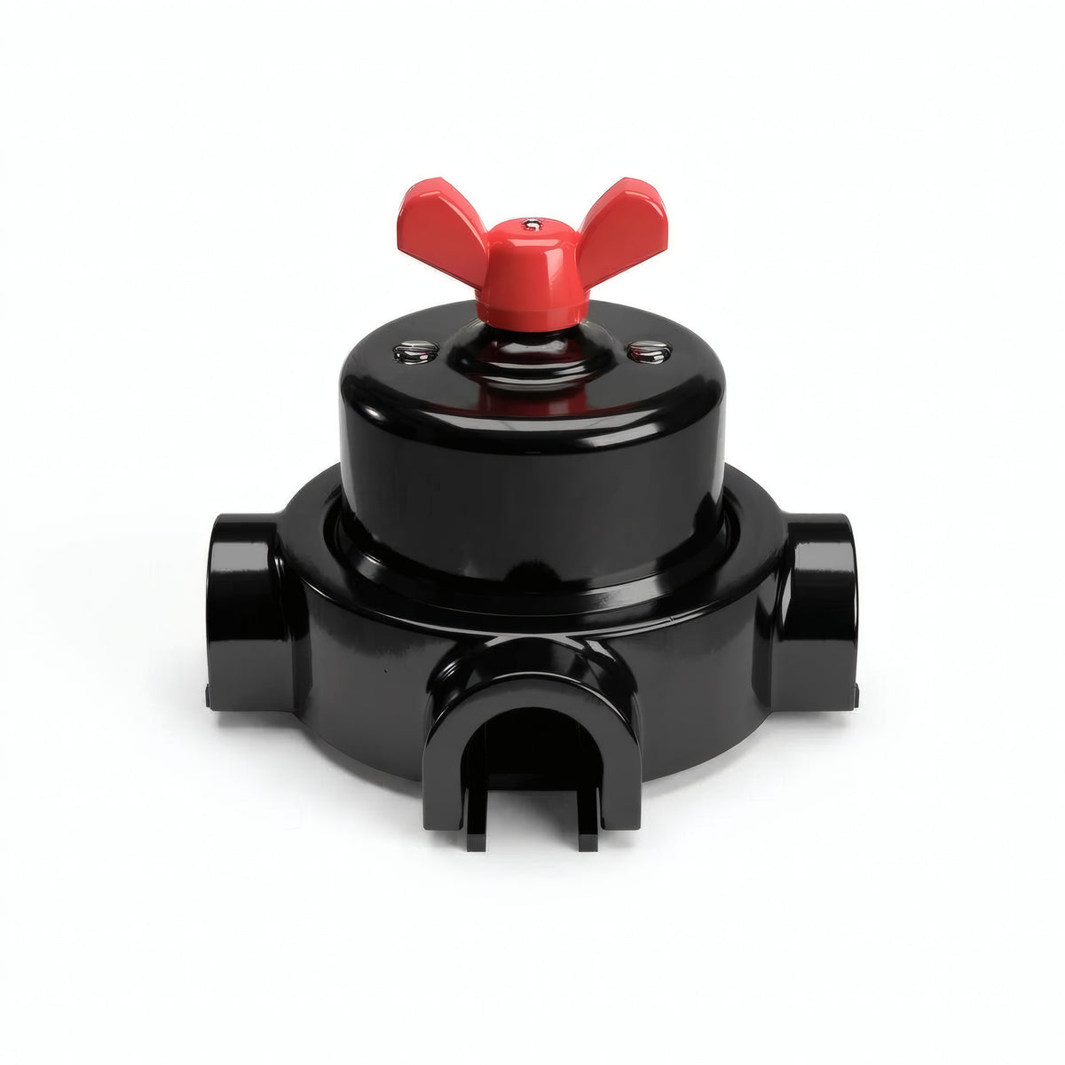 Comutador de escada em porcelana com porca borboleta e base — Preto / Vermelho / 3 saídas