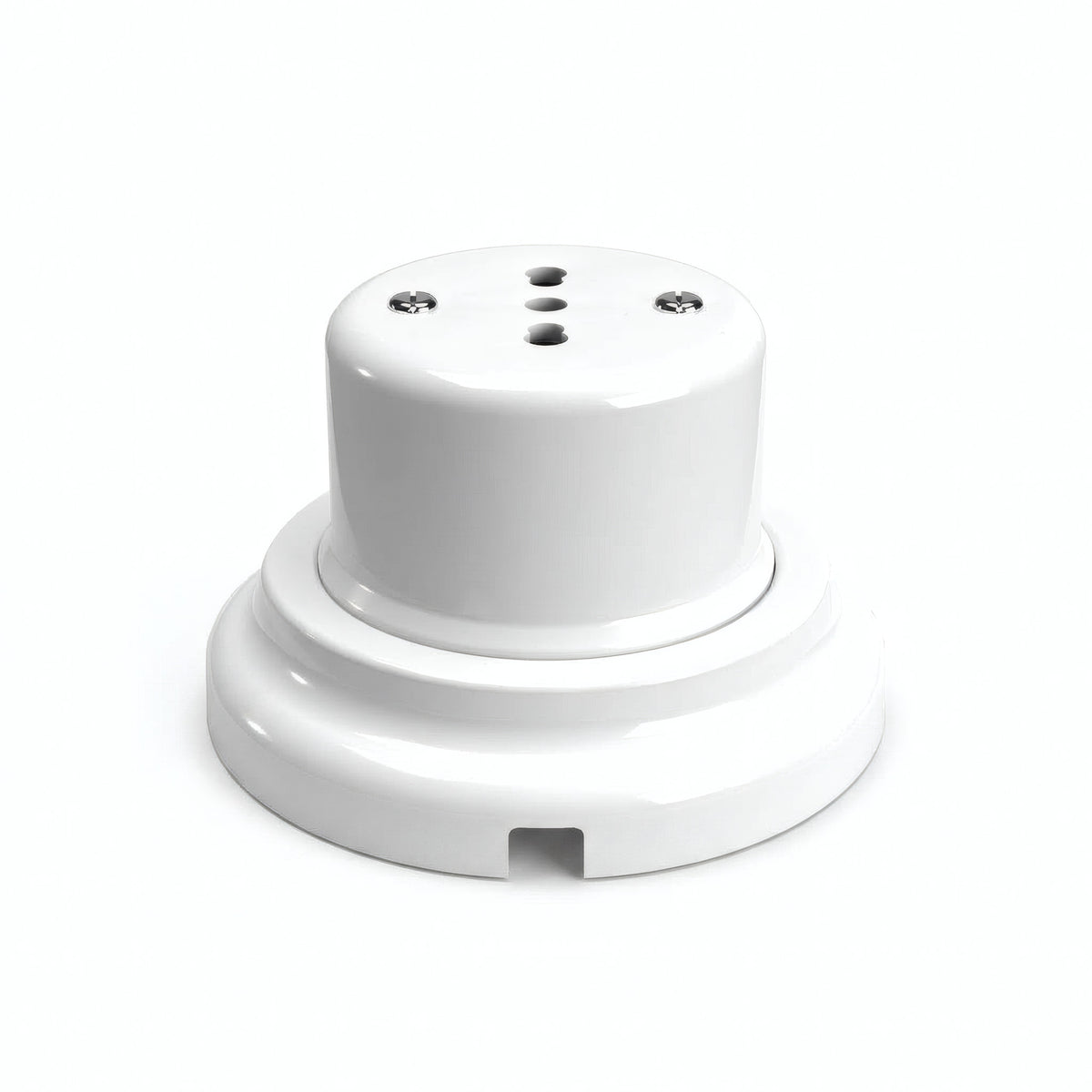 Kit tomada de parede e base em porcelana — Italiana 2P+T 10/16 A / Branco / Plana Ø 100 mm