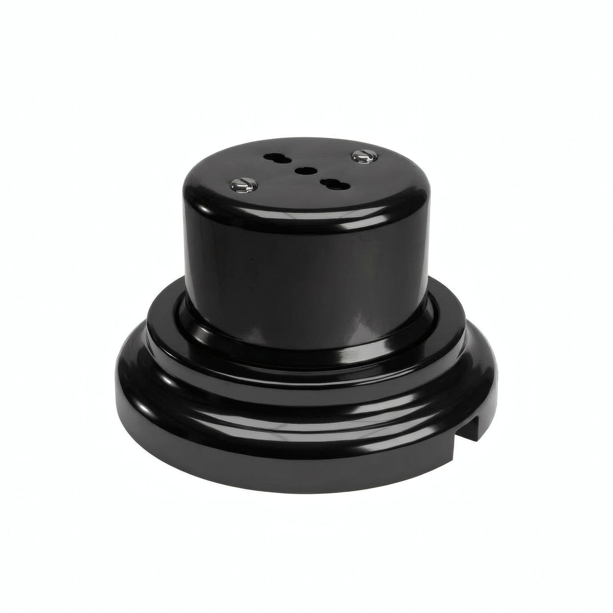 Kit tomada de parede e base em porcelana — Italiana 2P+T 10/16 A / Preto / Plana Ø 100 mm