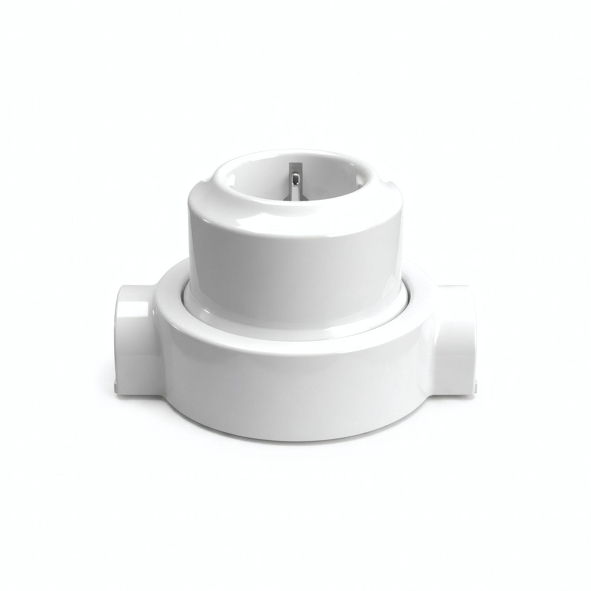 Kit tomada de parede e base em porcelana — Schuko 2P+T 16 A / Branco / 2 saídas em linha