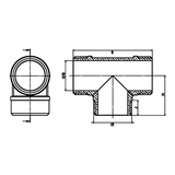 Desenho técnico cotado: tê igual M/M/M em latão (ref. 1131)