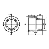 Desenho técnico cotado: niple redutor M/M em latão (ref. 1245)