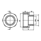 Desenho técnico cotado: niple redutor F/M em latão (ref. 1246)