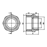 Desenho técnico cotado: niple redutor M/F em latão (ref. 1247)