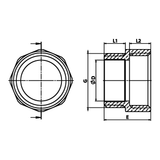 Desenho técnico cotado: niple igual M/F em latão (ref. 1281)
