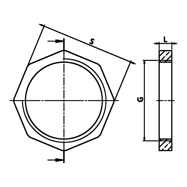Desenho técnico cotado: contraporca em latão (ref. 1613)