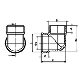 Dessin technique coté : Coude 90° M/F laiton (réf. 2092)