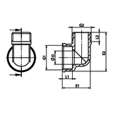 Desenho técnico cotado: cotovelo redutor F/M em latão (ref. 2093)