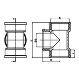 Desenho técnico cotado: tê igual F/F/F em latão (ref. 2130)