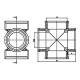 Desenho técnico cotado: cruzeta F/F/F/F em latão (ref. 2180)