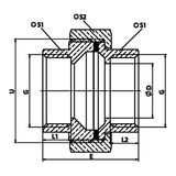 Desenho técnico cotado: união de assento plano F/F com junta EPDM em latão (ref. 2330)