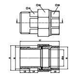 Desenho técnico cotado: união de assento plano M/F com junta EPDM em latão (ref. 2331)