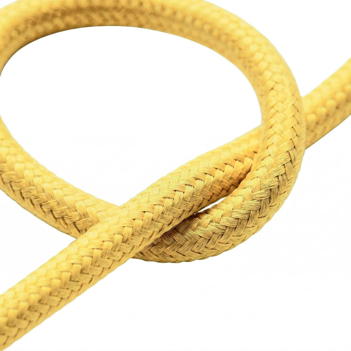 Pormenor do cabo têxtil liso, efeito seda amarelo milho