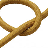 Pormenor do cabo têxtil liso, efeito seda amarelo mostarda