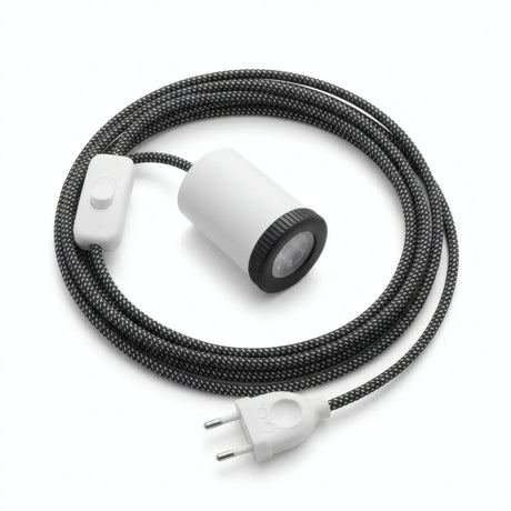 Mini foco GU10 com ficha, acabamento branco mate