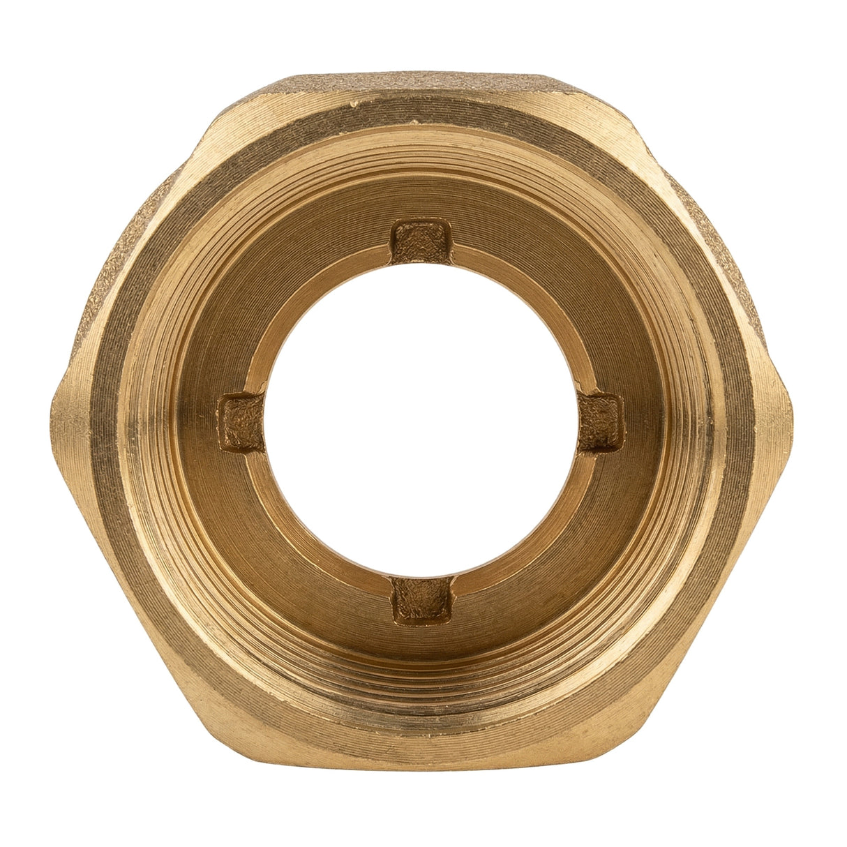 Luva de redução fêmea-fêmea em latão CW617N BSP - vista frontal