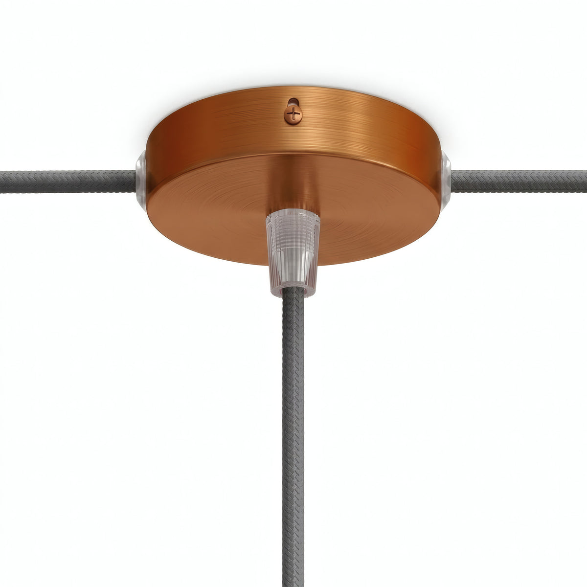 Mini florão cilíndrico em metal, Ø 83 mm — 1 furo central e 2 laterais / Cónico em termoplástico / Cobre acetinado
