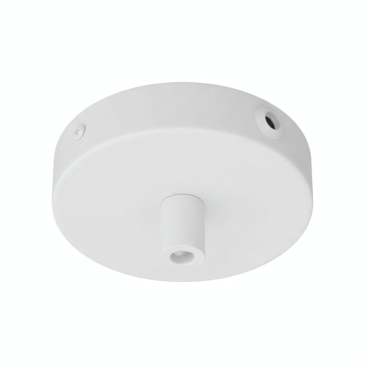 Mini florão cilíndrico em metal, Ø 83 mm — 1 furo central e 2 laterais / Cilíndrico em metal / Branco mate