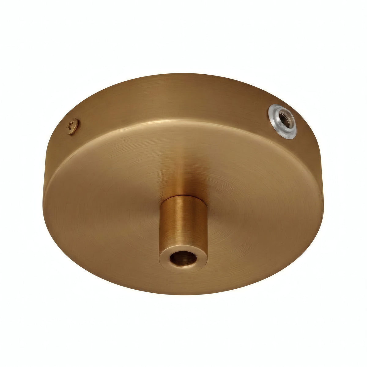 Mini florão cilíndrico em metal, Ø 83 mm — 1 furo central e 2 laterais / Cilíndrico em metal / Bronze acetinado