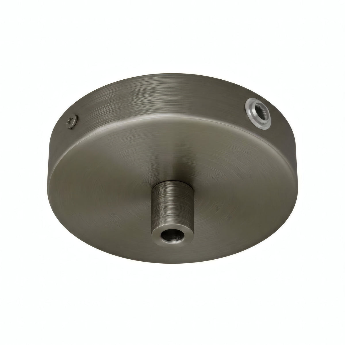 Mini florão cilíndrico em metal, Ø 83 mm — 1 furo central e 2 laterais / Cilíndrico em metal / Titânio acetinado