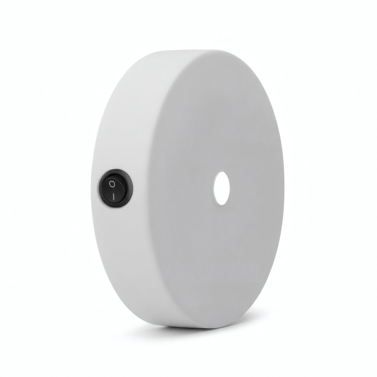 Mini florão cilíndrico em metal com interruptor, Ø 83 mm — Branco mate