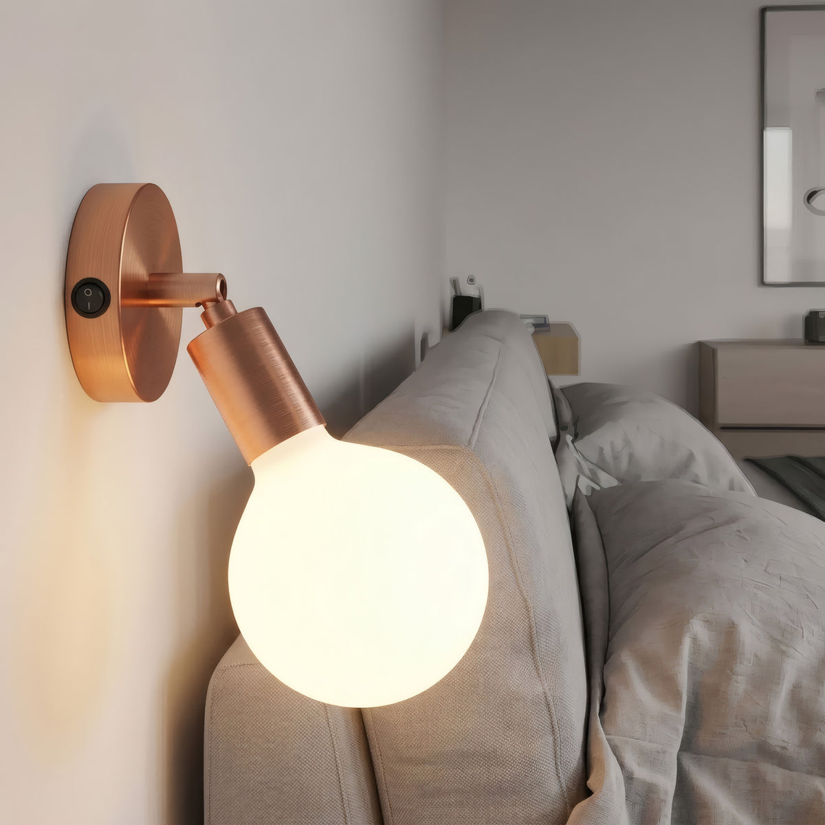 Mini florão cilíndrico em metal com interruptor, Ø 83 mm — Cobre acetinado
