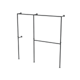 Penderie ouverte à deux baies en tuyaux de plomberie noirs Ø 27 mm — baies de 80 + 120 cm, vue de trois quarts sur fond blanc