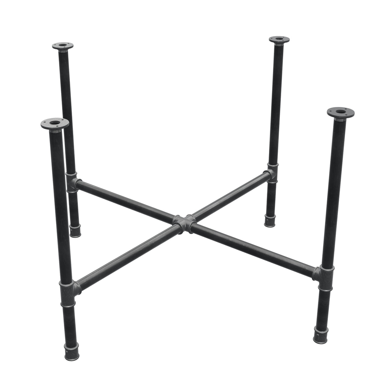 Base de mesa de jantar, pés em cruz, ferro fundido e aço Ø 34 mm, 116 × 116 cm, altura 75 cm
