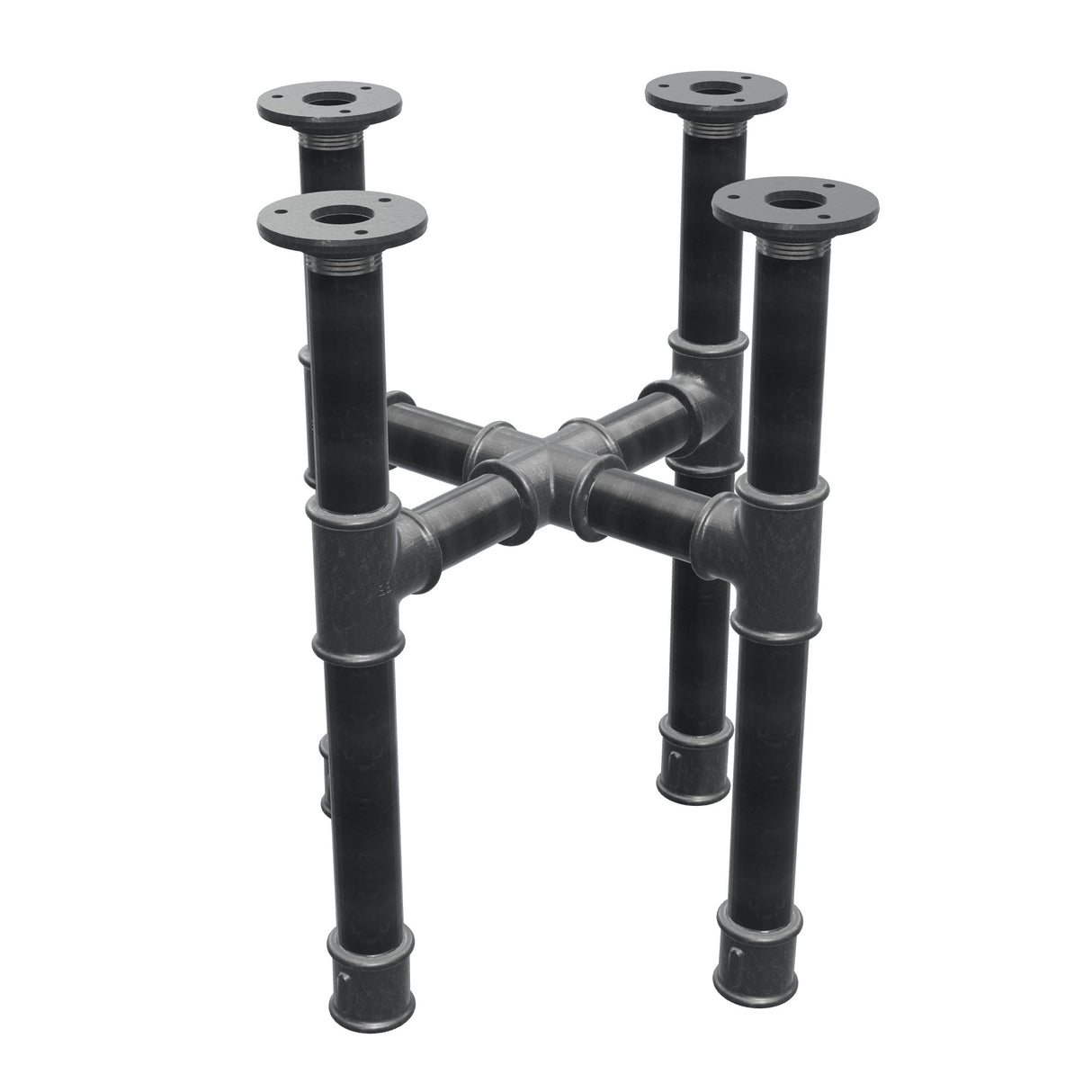 Base de mesa de centro, pés em cruz, ferro fundido e aço Ø 34 mm, 36 × 36 cm, altura 42 cm